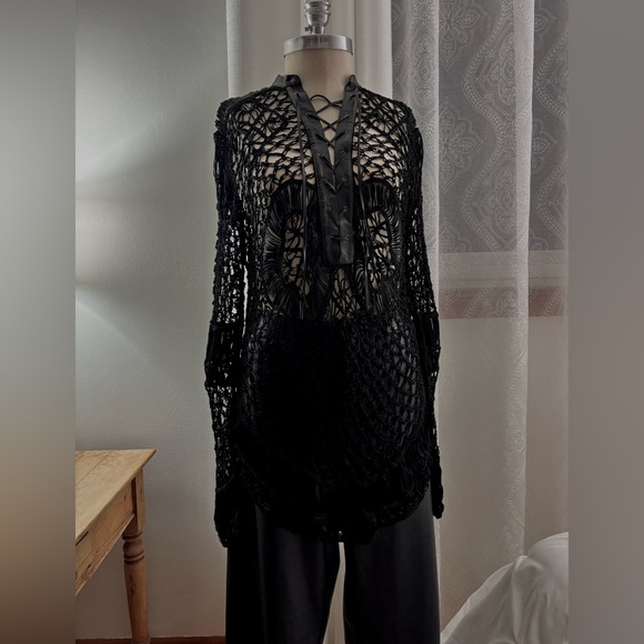 Ralph Lauren Black Label Crochet & Leather Coverup/Shirt, Sample, NWOT - Picture 3 of 16